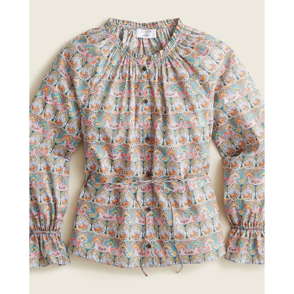 J Crew Liberty Tie Waist Organic Cotton Top Small Giorgia Duke Fabric Paisley